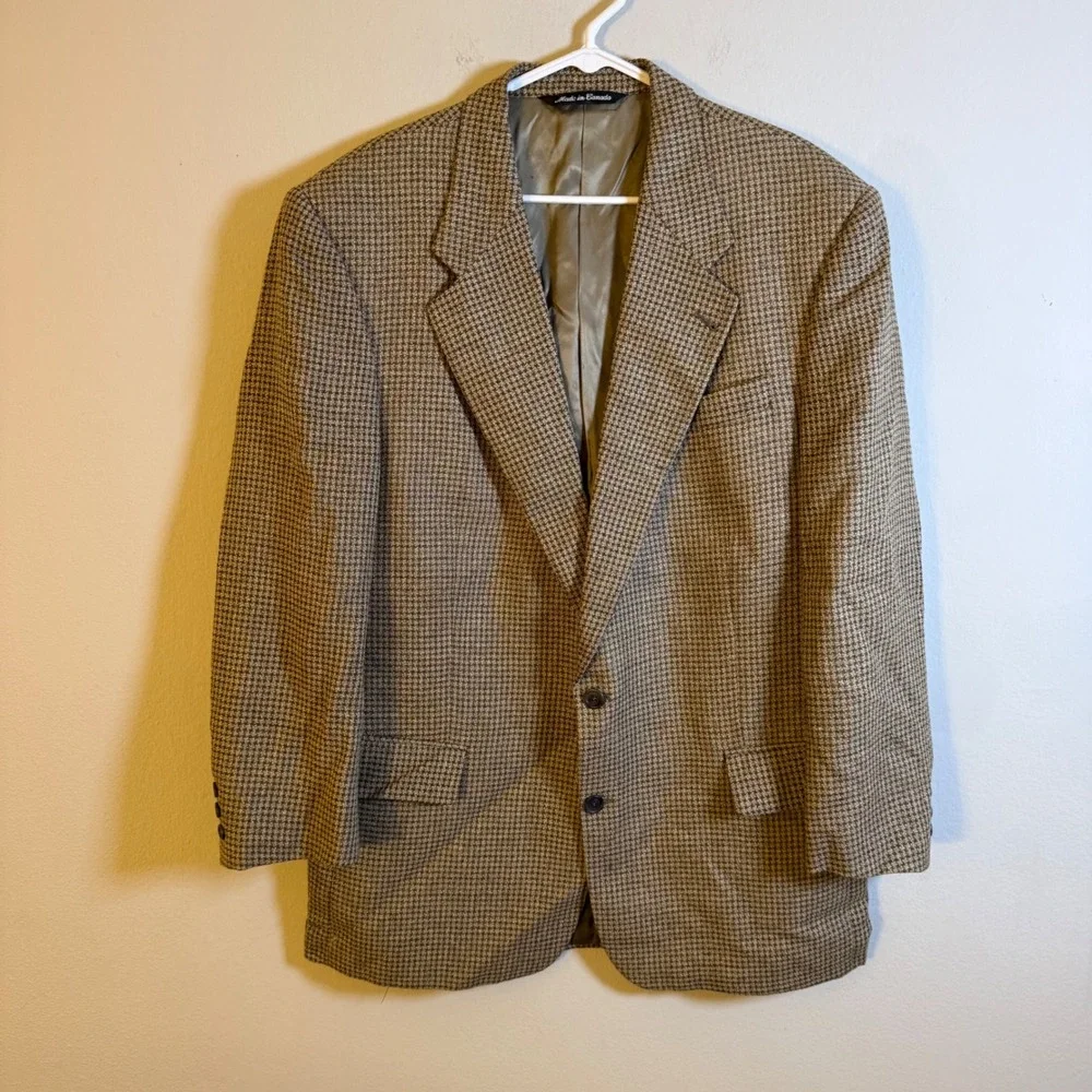 Beecroft & Bull Mens Wool Silk Houndstooth Blazer Sport Coat Brown 46 Canada